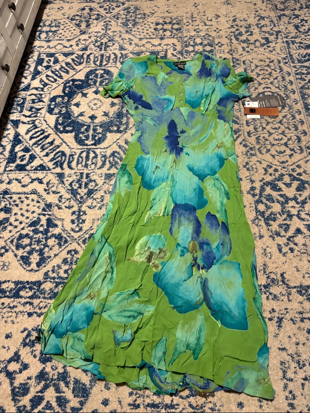 Carole Little Lime Green Maxi Dress with Blue Floral Print - Picture 6 of 6
